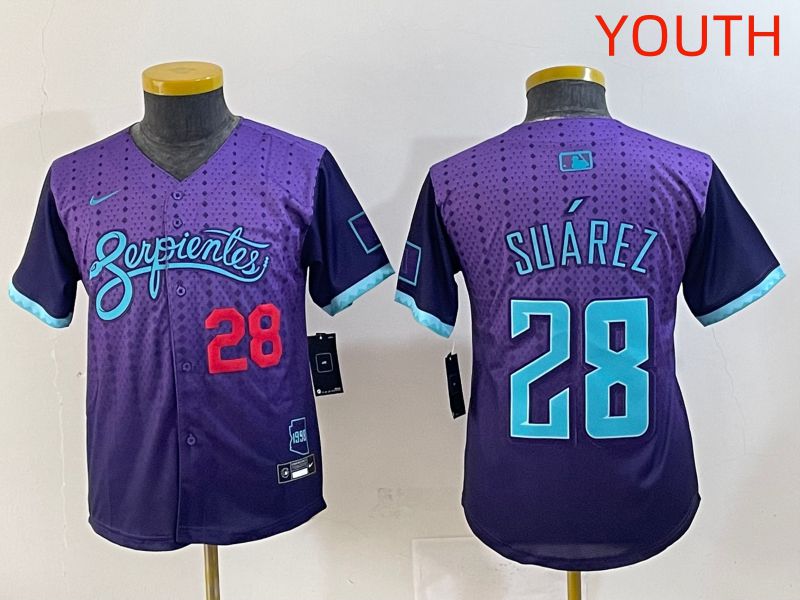 Youth 2025 Arizona Diamondback #28 Suarez Purple Joint Name Nike MLB Jersey style 3->youth mlb jersey->Youth Jersey